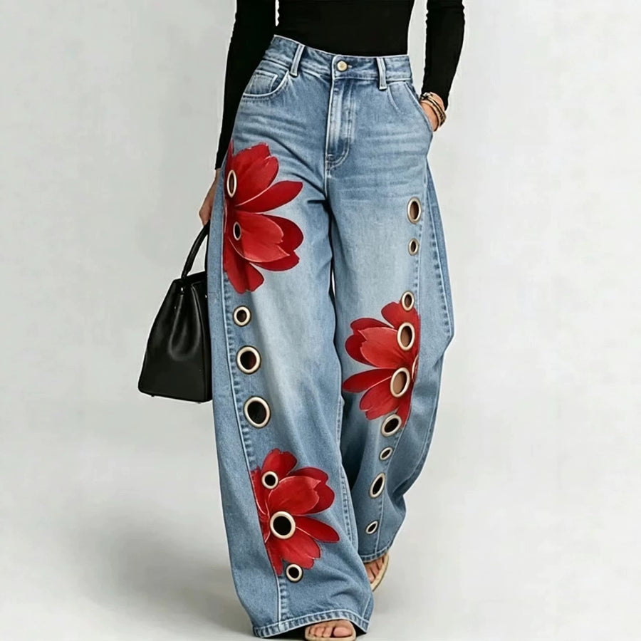 Women's Loose-fit Printed Denim Jeans