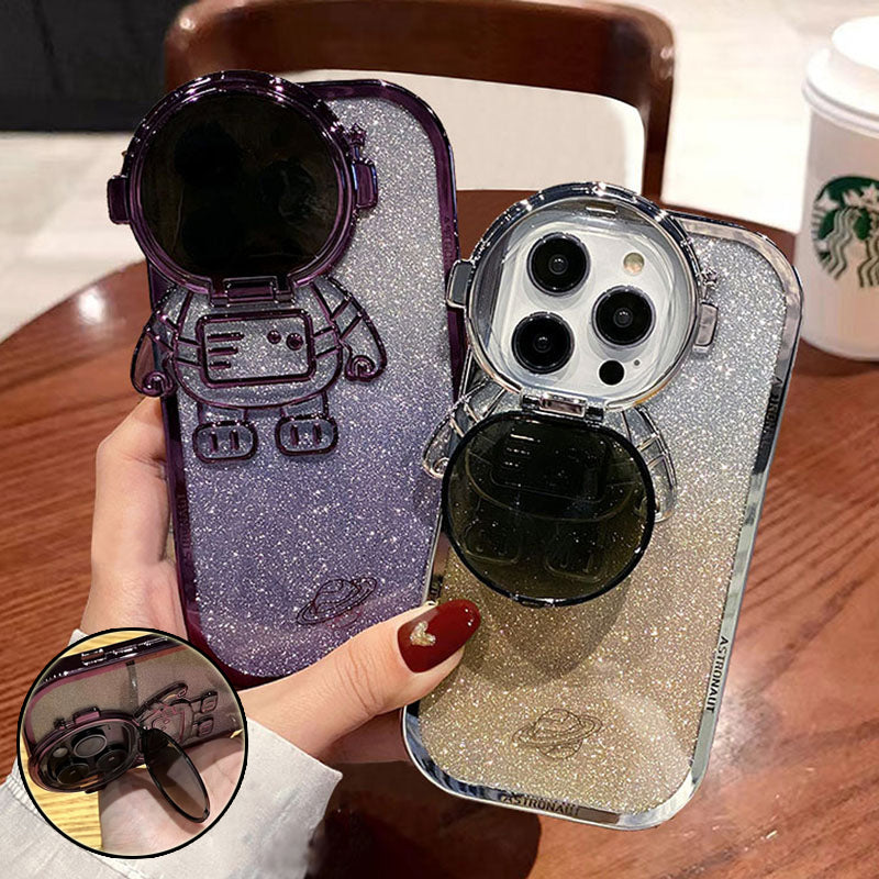 Glitter Astronaut Camera Stand Phone Case for I14 13 12 11 Pro Max Xr 14 Plus Invisible Le