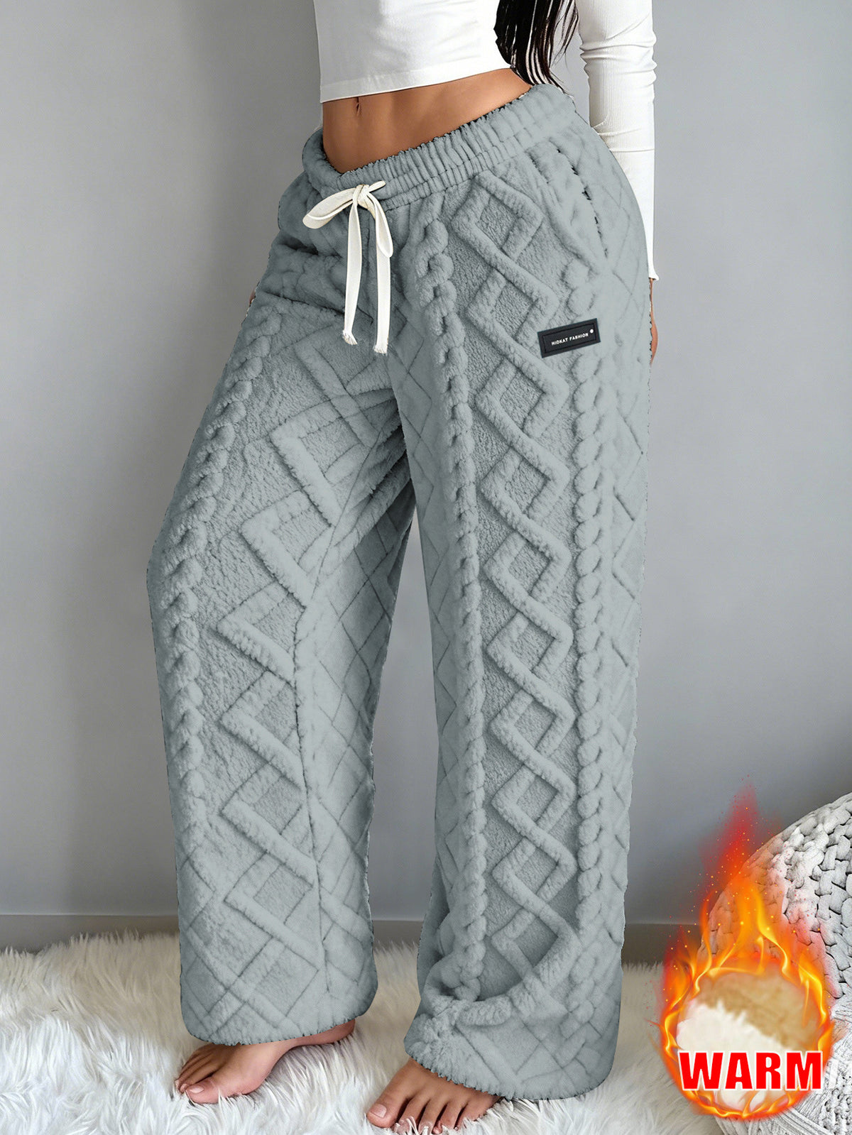 Warme, dikke casual jacquardbroek met fleecevoering