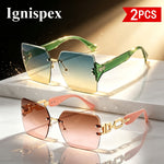 Óculos de Sol Quadrados Sem Armação, Pack de 2, Lentes Degradê
