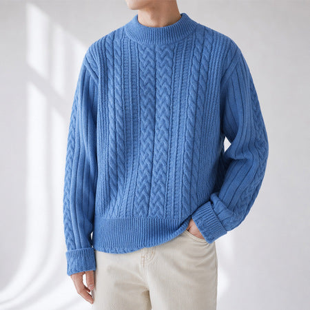 Herren-Vintage-Pullover mit Zopfmuster und Rundhalsausschnitt