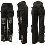 Zerrissene Cargo-Jeans mit weitem Bein, verwaschenes Dunkelgrau
