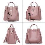 Set di 3 borse da donna, borse a spalla in pelle PU, borsa tote casual con nappine e manico in metallo