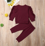 Ensemble haut à manches longues avec volants et pantalon pour nouveau-né, bébé garçon et fille, sweat-shirt uni pour enfant