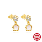 S925 Sterling Silver Luxurious Diamond-studded White Shell Flower Earrings for Women Every