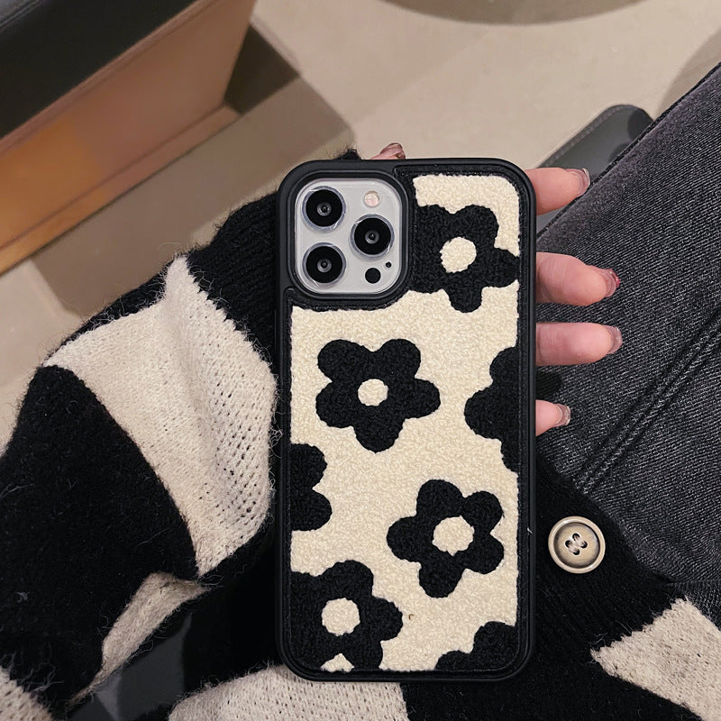 Étuis de téléphone portable en peluche à fleurs pour femmes automne et hiver