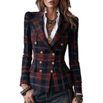 Damesblazer met dubbele rij knopen en ruitpatroon