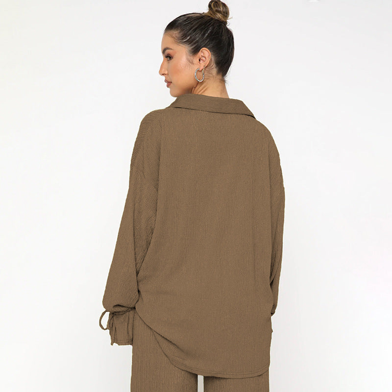 Women's Polo Collar Two-Piece Suit, Top and Trousers
