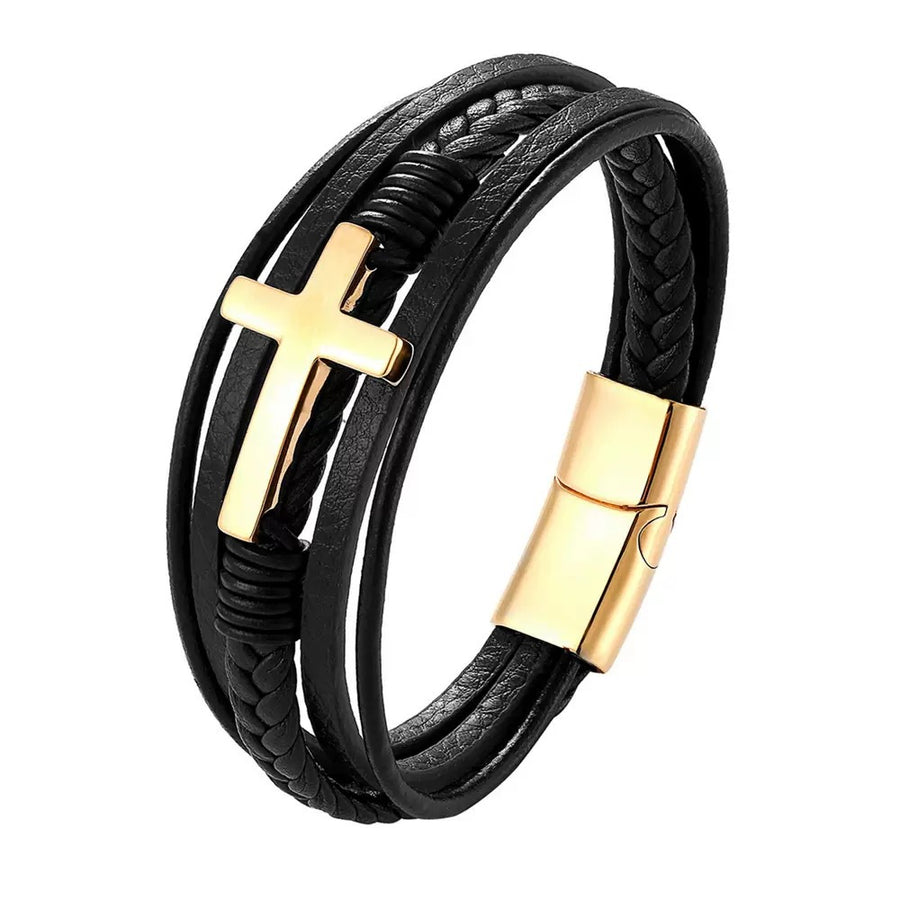 Leren kruisarmband voor heren, magnetische sluiting