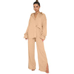 Women's Polo Collar Two-Piece Suit, Top and Trousers