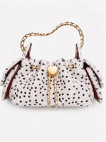 Sac seau en peluche à pois avec cordon de serrage et bandoulière à chaîne