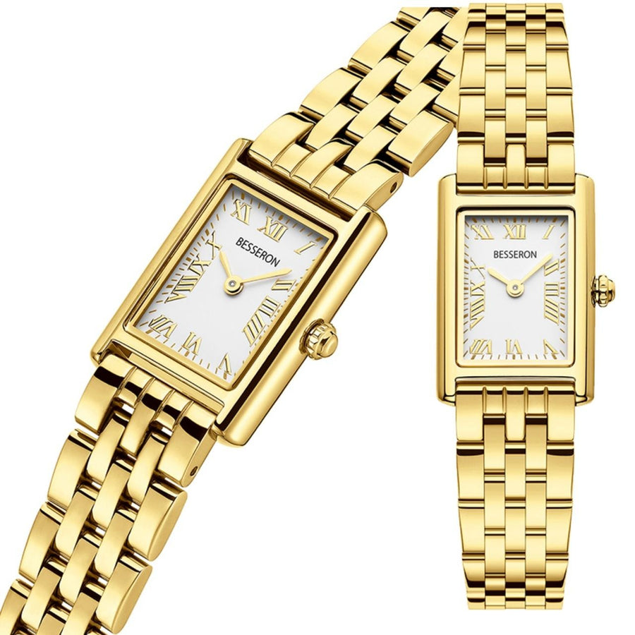 Women's Gold Tank Watch, Roman Numeral Dial, Stainless Steel Bracelet