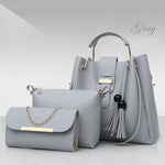 Set di 3 borse da donna, borse a spalla in pelle PU, borsa tote casual con nappine e manico in metallo