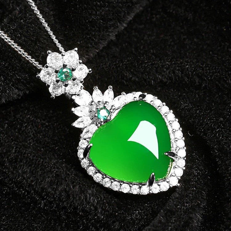 Green Chalcedony Heart Pendant Necklace