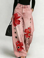 Damesjeans met print en wijde pasvorm