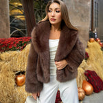 Pluche imitatiebont winterjas voor dames