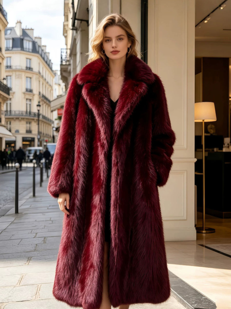 Women's Long Winter Coat with Notch Lapel