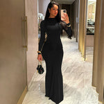 Long-Sleeve Pleated High-Waist Dress