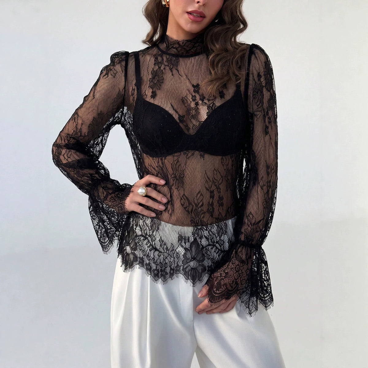 Blusa de Manga Sino com Renda