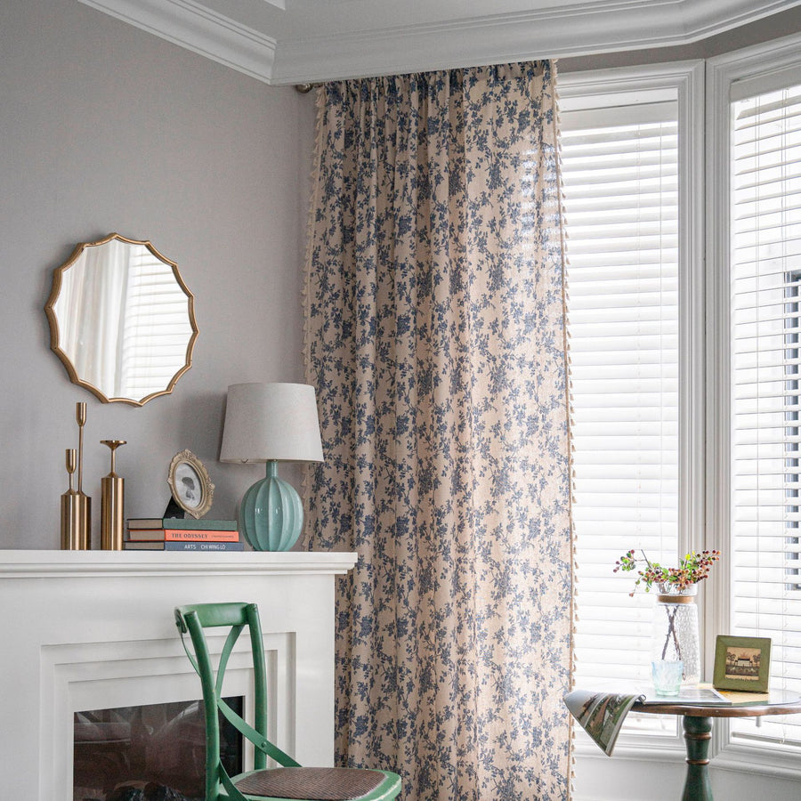 Cotton Linen Cafe Curtain with Tassels
