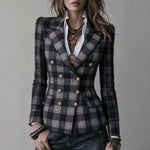 Damesblazer met dubbele rij knopen en ruitpatroon