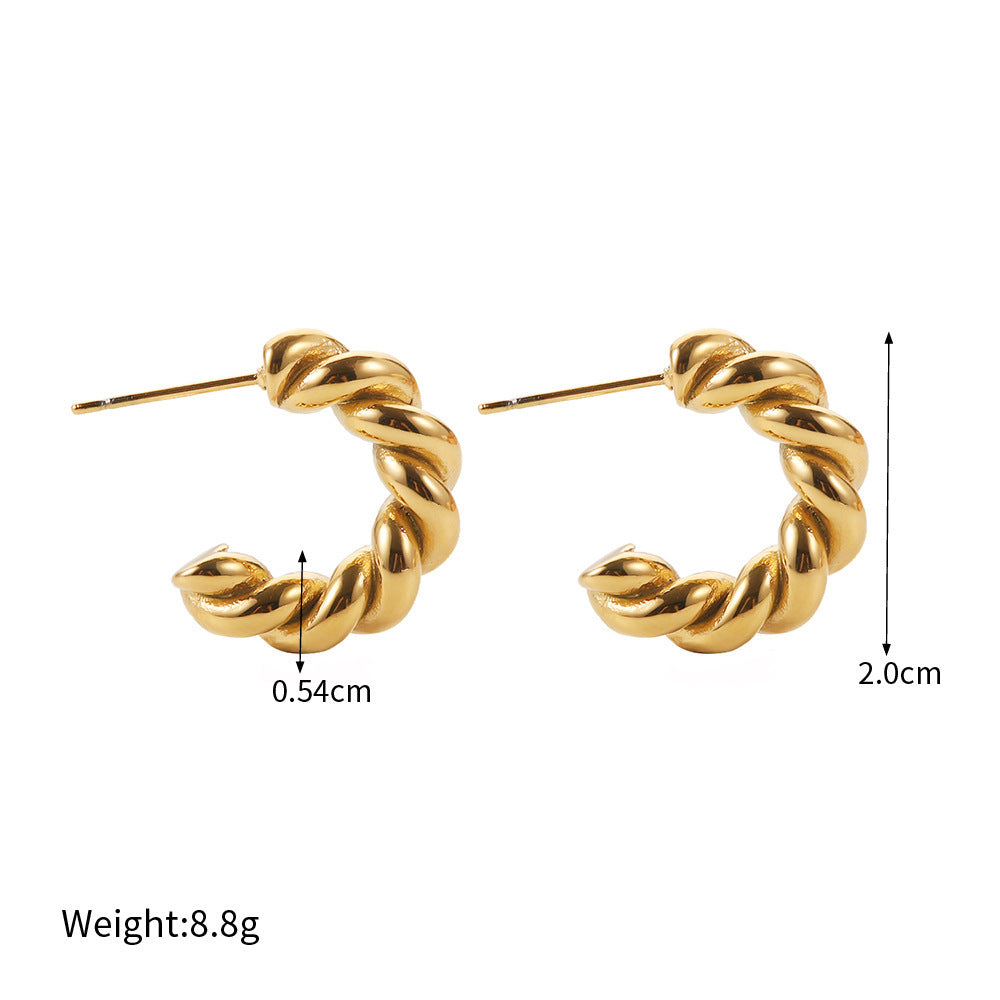 Boucles d'oreilles puces Double-C avec zirconium, acier inoxydable