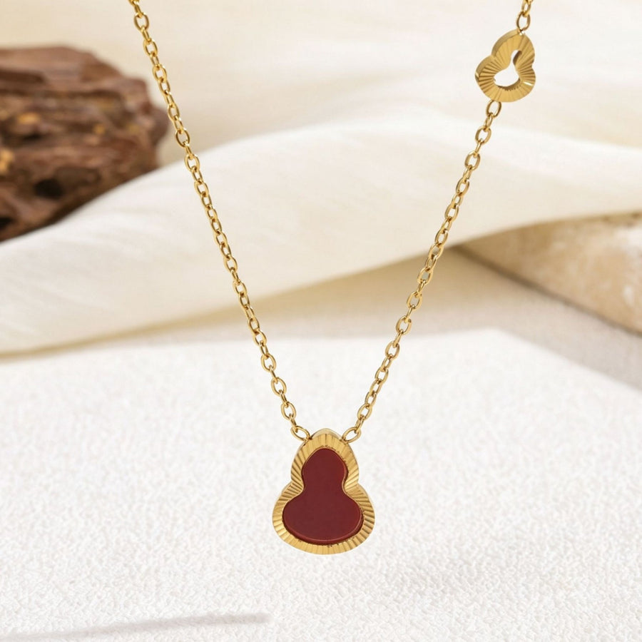 Titaniumstaal, kleurvast, Nieuw-Chinese stijl bloemenkalebas-ketting, een verfijnd en luxueus sieraad