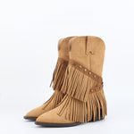 Botas de Camurça de Cano Médio para Mulher, Salto Largo
