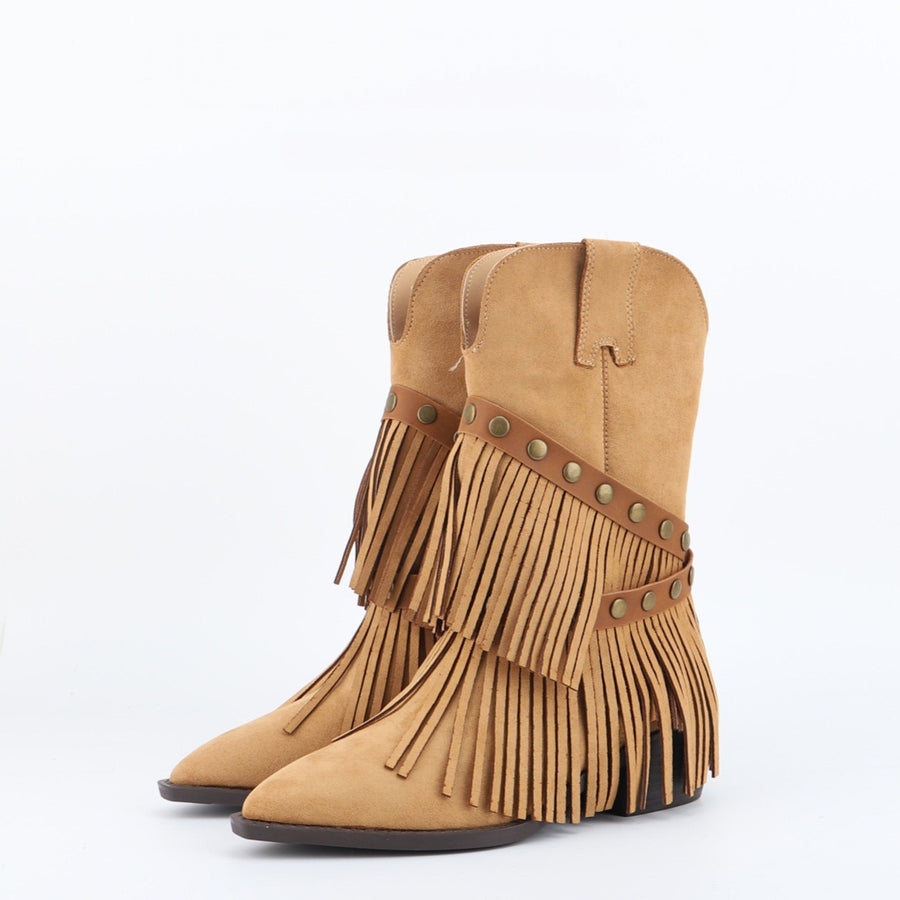 Women's Mid-Calf Suede Boots, Chunky Heel