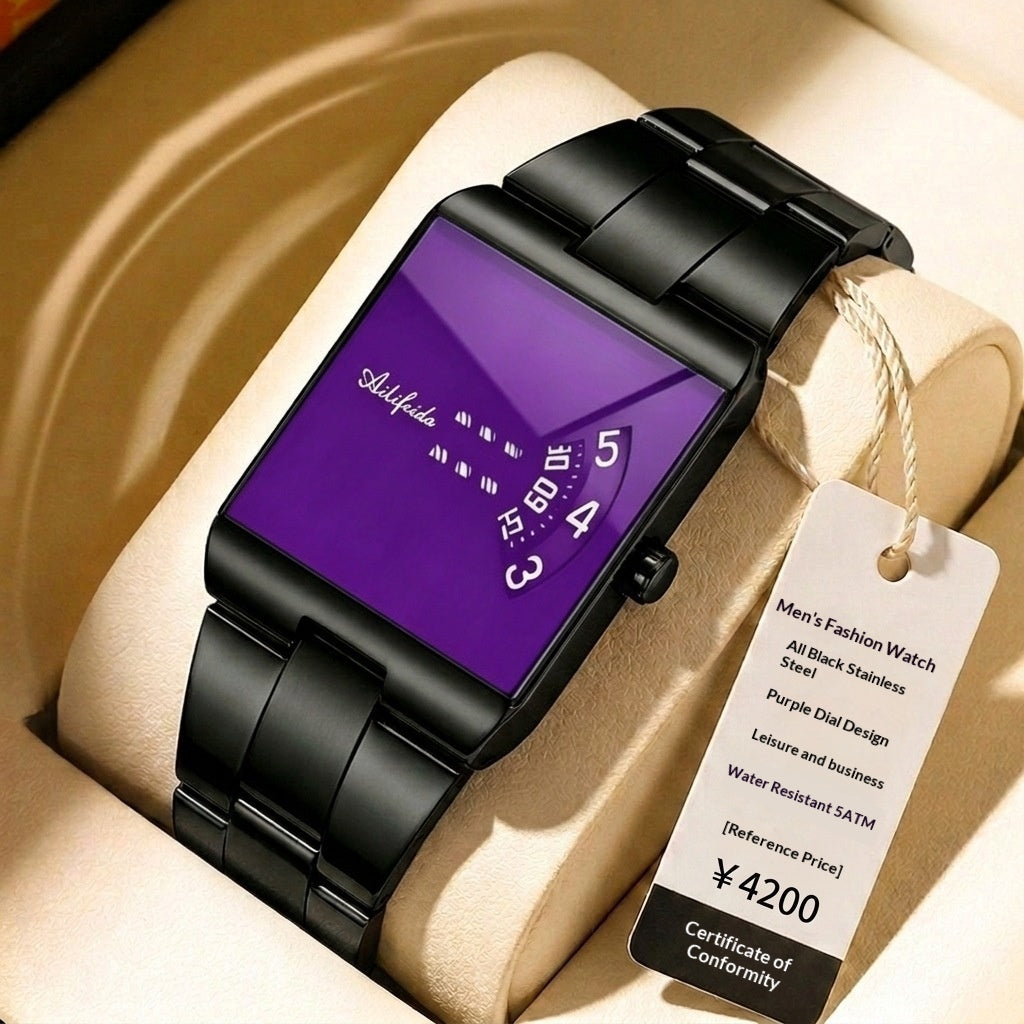 Herrenuhr mit quadratischem Quarzwerk, wasserdichtes Stahlarmband
