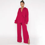 Women's Polo Collar Two-Piece Suit, Top and Trousers