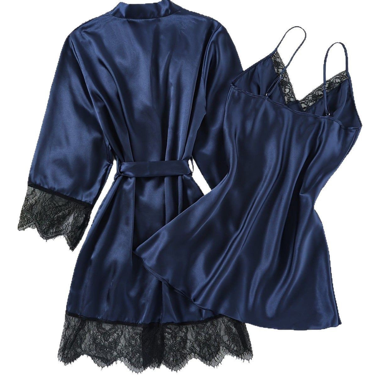 Ensemble nuisette à bretelles et peignoir à nouer au dos