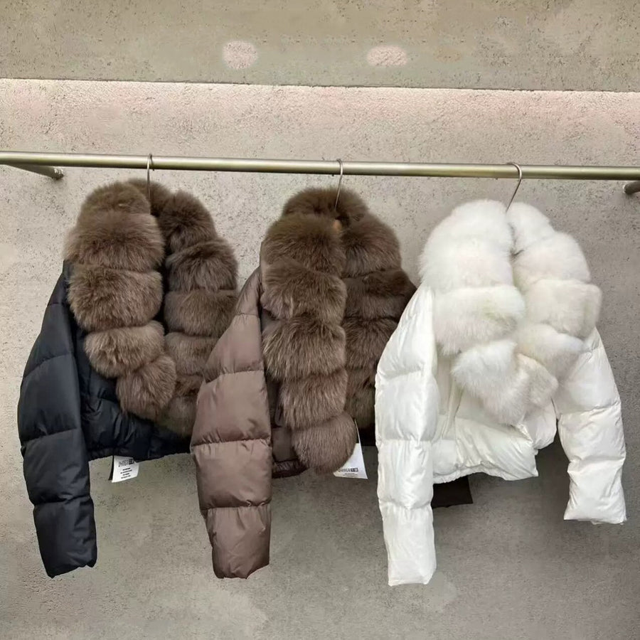 Women's Short Padded Winter Jacket with Fur Collar