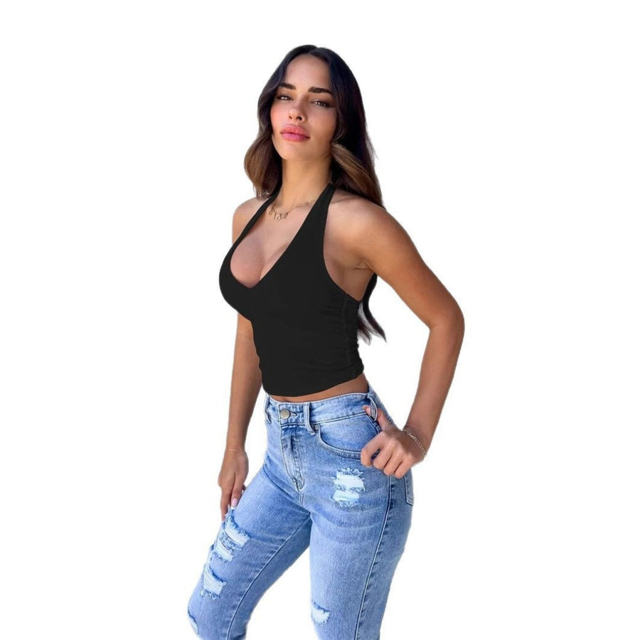 V-hals crop top met open rug