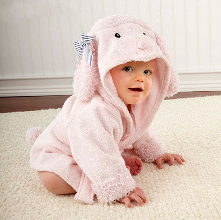 Baby Hooded Cotton Bathrobe, Cute Animal Design