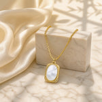 18K Gold Plated Stainless Steel Rectangle Tag Pendant Necklace for Women, Vintage Black On