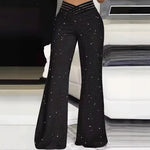 Pantaloni sportivi casual a vita alta alla moda, con paillettes, spacco, versatili e a zampa slim
