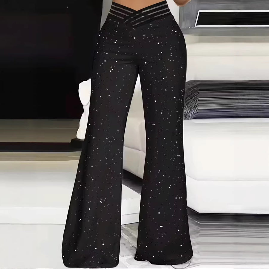 Pantaloni sportivi casual a vita alta alla moda, con paillettes, spacco, versatili e a zampa slim