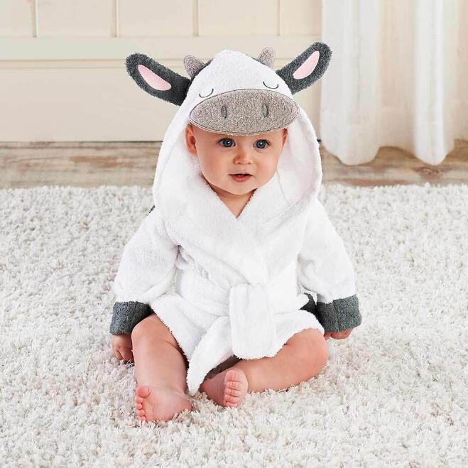 Baby Hooded Cotton Bathrobe, Cute Animal Design