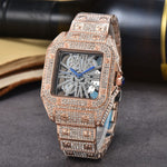 Men's Square Stone-Set Quartz Watch, Steel Band