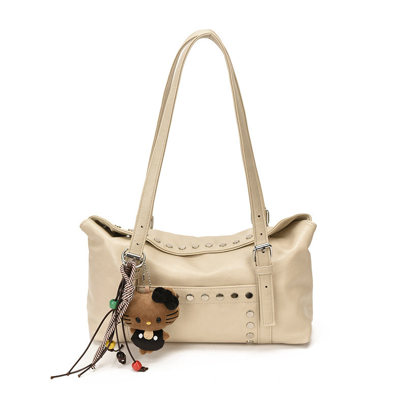 Studded Large Capacity Underarm Bag - Women's Fashionable Biker Style Single Shoulder Tote