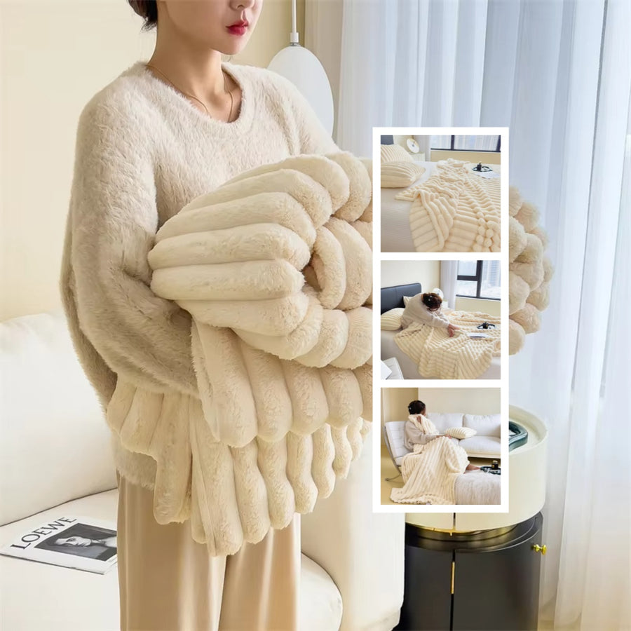 Bubble Faux Rabbit Fur Throw Blanket, Double-Sided
