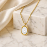 18K Gold Plated Stainless Steel Rectangle Tag Pendant Necklace for Women, Vintage Black On