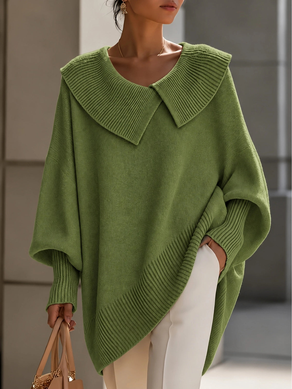 Pull en maille à col en V coupe ample pour femme