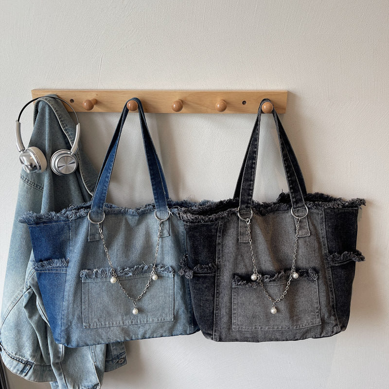 Vielseitige, minimalistische Ombré-Jeans-Umhängetasche mit großem Fassungsvermögen