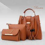 Set di 3 borse da donna, borse a spalla in pelle PU, borsa tote casual con nappine e manico in metallo