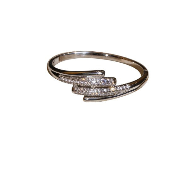Zircon Open Bangle Bracelet, Gold Tone