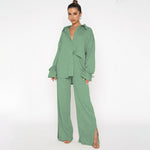 Women's Polo Collar Two-Piece Suit, Top and Trousers