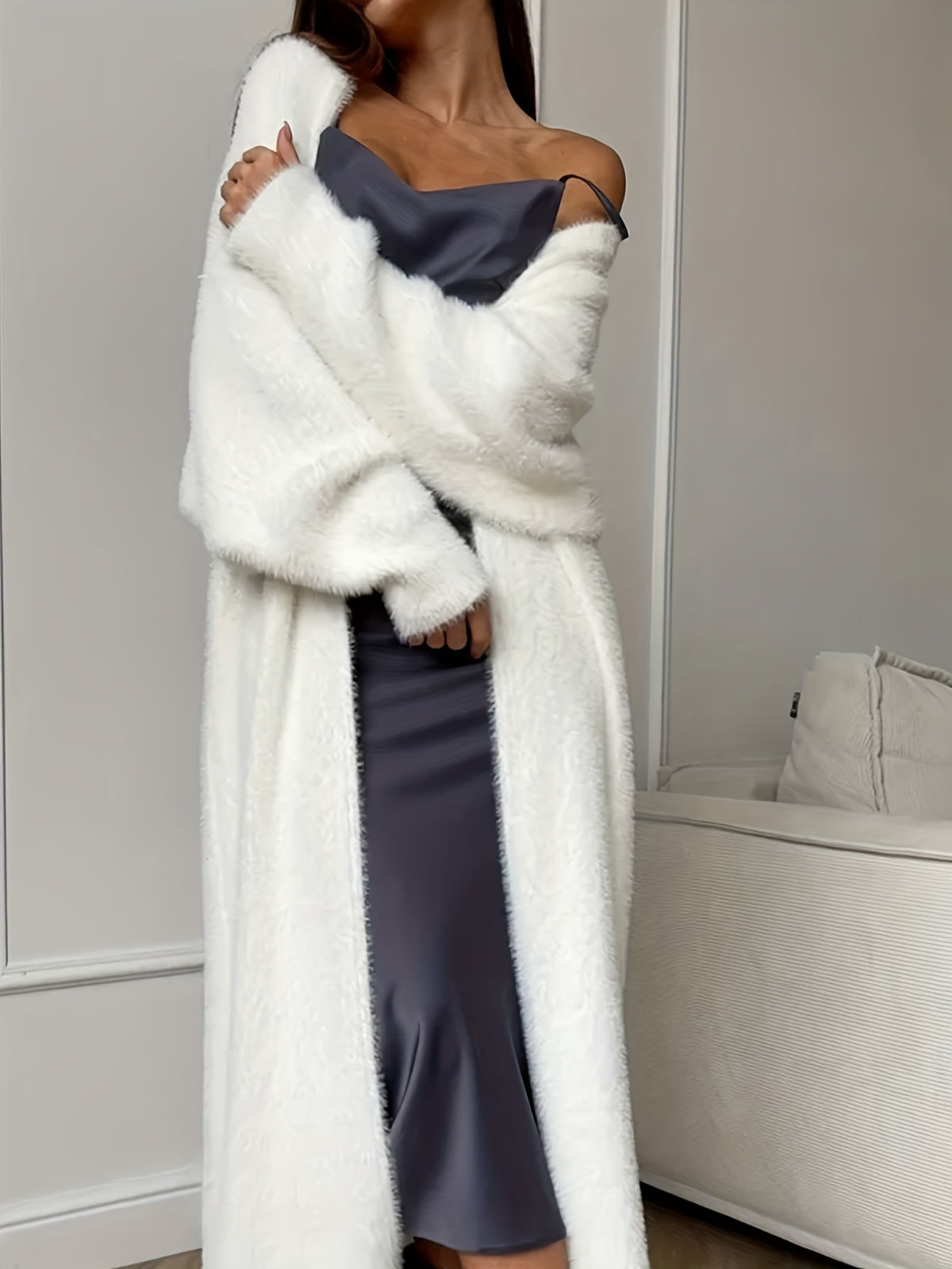 Women's Faux Mink Long Knit Cardigan