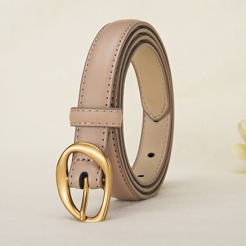 New Women's Top Layer Belt Retro Alloy Pin Buckle Leather Belt Niche Design for Jeans Belt
